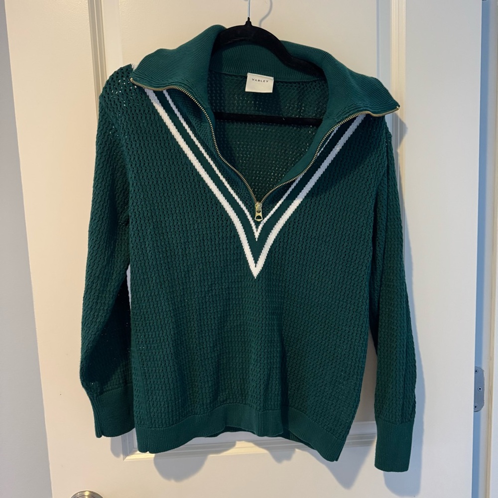 Varley Savannah Forest Green & White Knit Pullover | S - Picture 3 of 8